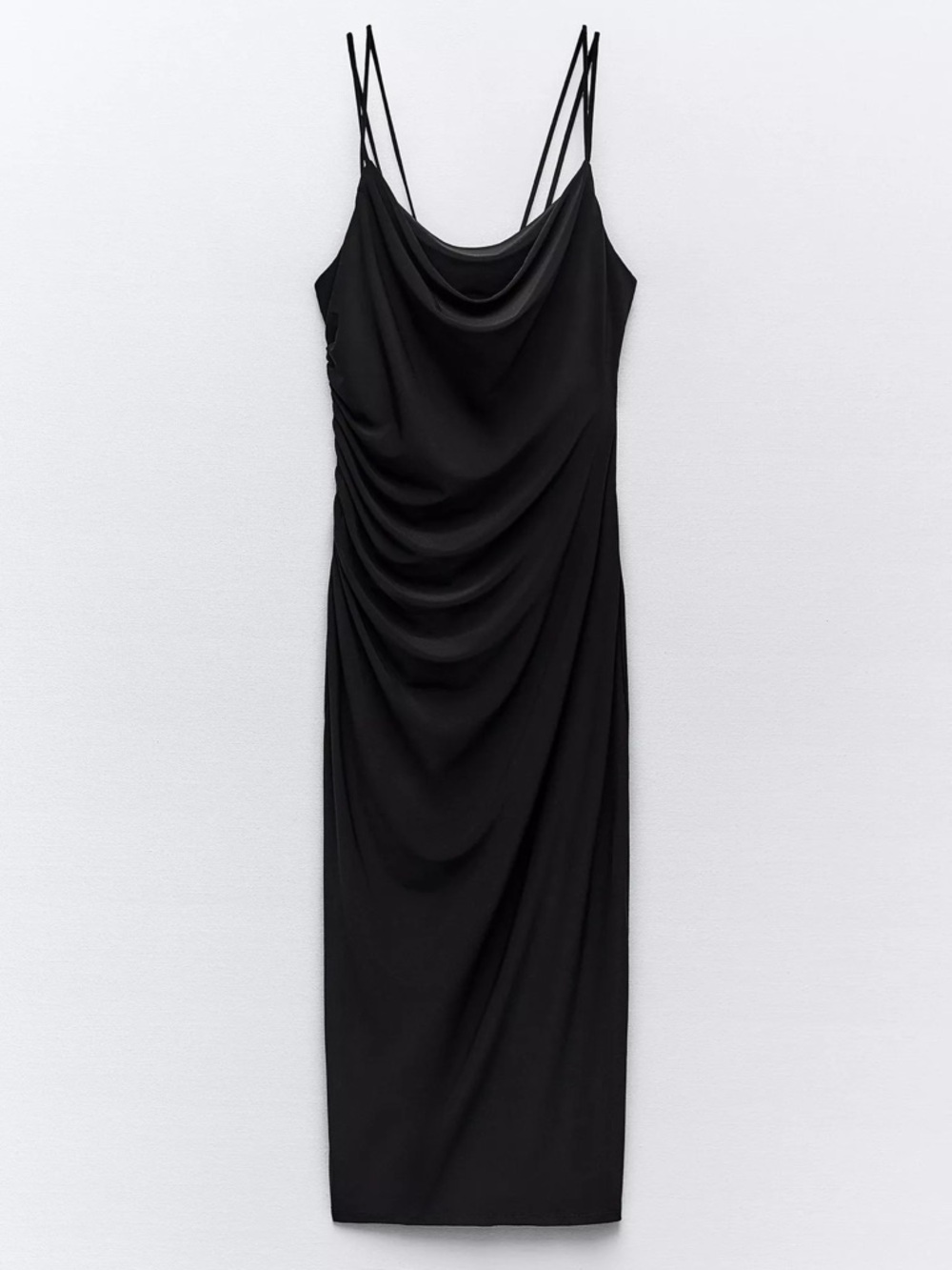 Zara Black Cowl Neck Midi Dress with Double Straps